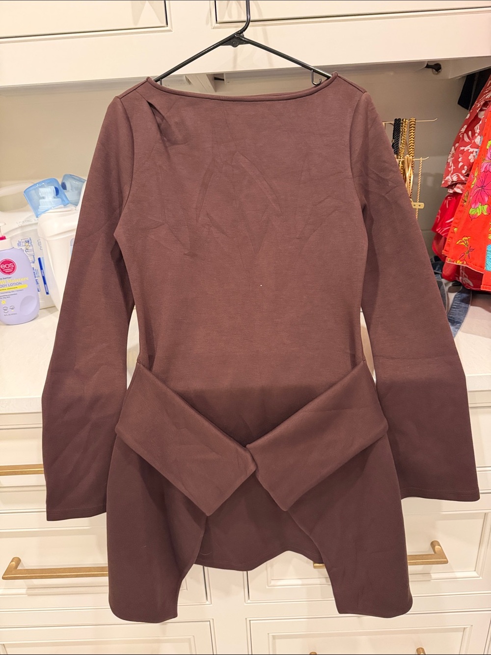 Commense Brown Long-Sleeve Peplum Jacket